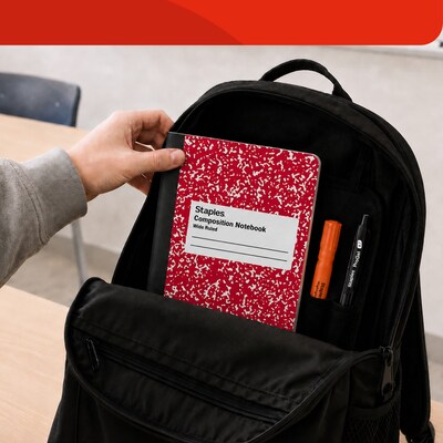 STAPLES Composition Notebook, 7.5” x 9.75”, Wide Ruled, 100 Sheets, Assorted Colors, 4-Pack