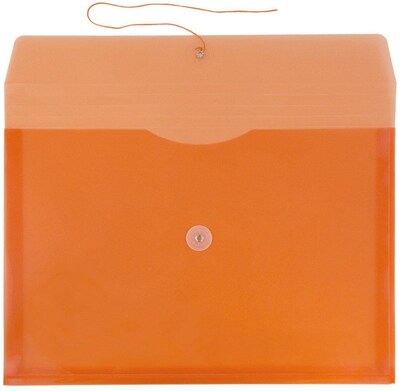 JAM Paper Premium Plastic Filing Envelope with Button & String Closure, Legal, Orange, 3/Pack (219B1ORX3)