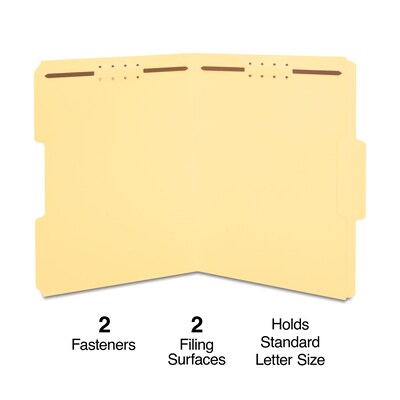 Quill Brand®  1/3-Cut Assorted 2-Fastener Folders, Letter, Yellow, 50/Box (7354YW)