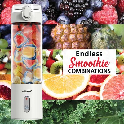Brentwood 17-Oz. Portable Battery-Operated USB-Chargeable Glass Blender, White (RJB-100W)