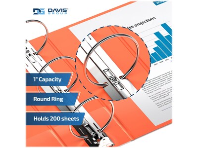 Davis Group Premium Economy 1" 3-Ring Non-View Binders, Orange, 6/Pack (2311-19-06)