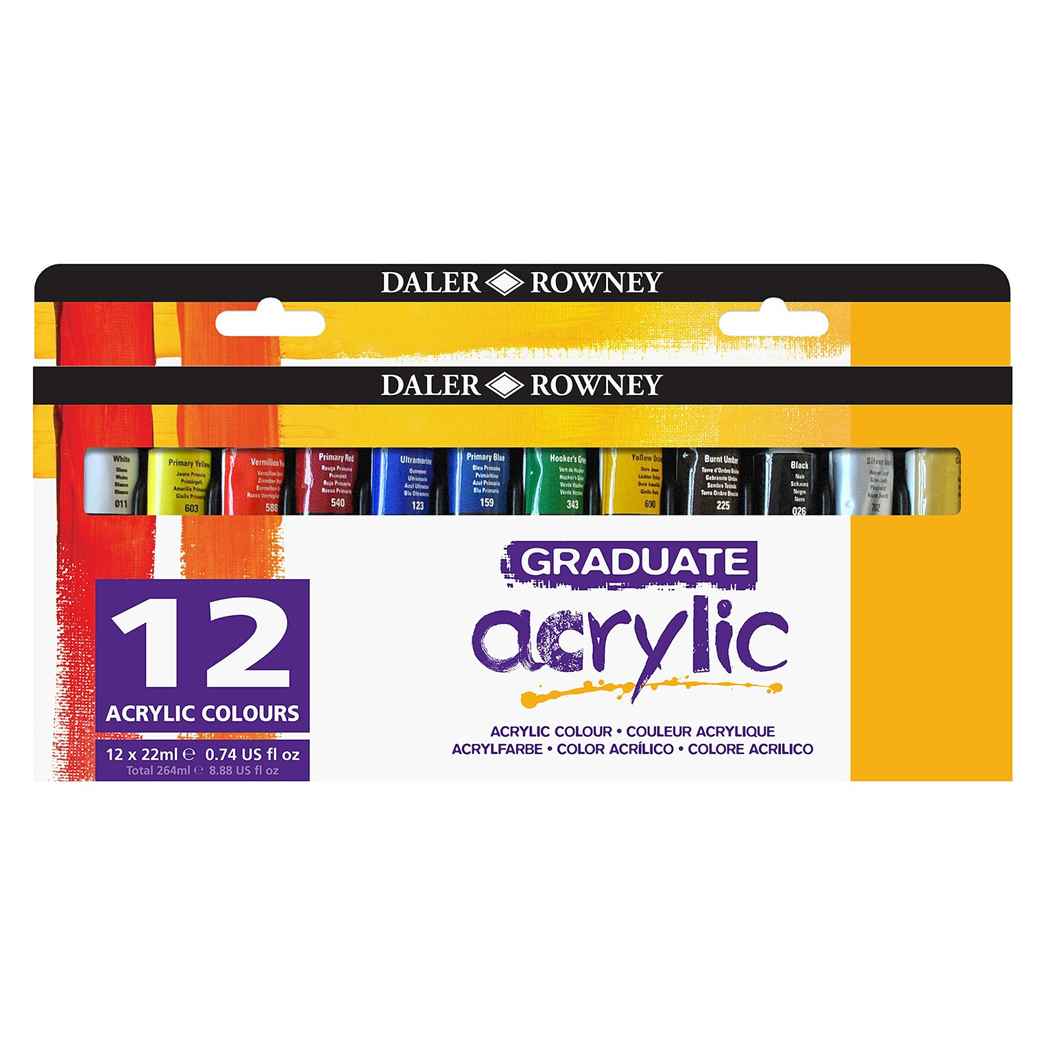 Daler-Rowney Graduate Acrylic Paint Set, Assorted Colors, 22ml, 12 Pieces (DRWD1239000123)