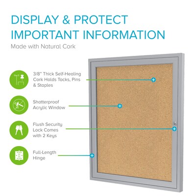 Ghent Cork Enclosed Bulletin Board, Aluminum Frame, 3H x 2W (PA13624K)