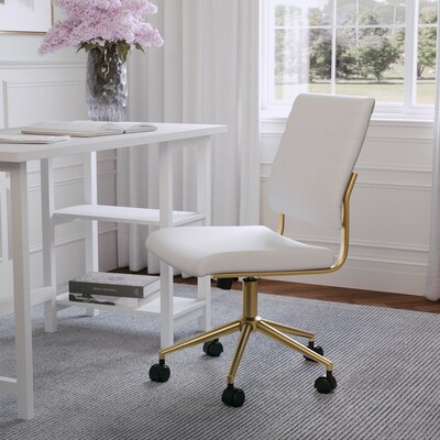 Martha Stewart Ivy Armless Faux Leather Swivel Office Chair, White/Polished Brass (CH2209211WHGLD)