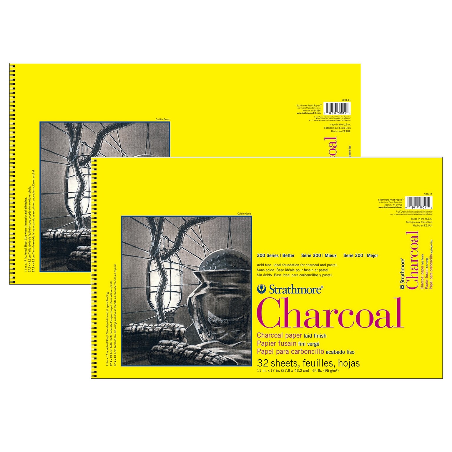 Strathmore 300 Series 11 x 17 Wire Bound Charcoal Sketch Pad, 32 Sheets/Pad, 2/Bundle (STTP330111-2)