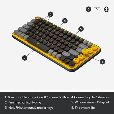 Logitech POP Keys Wireless Mechanical Keyboard, Blast Yellow (920-010707)