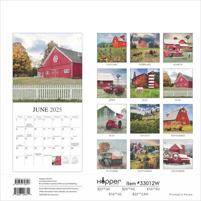 2025 Hopper Studios Beckoning Barns 12 x 24 Monthly Square Wall Calendar, (9781773728117)