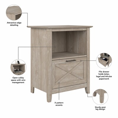 Bush Furniture Key West 34"W Small Corner Desk with Bookcase and Lateral File Cabinet, Washed Gray (KWS050WG)