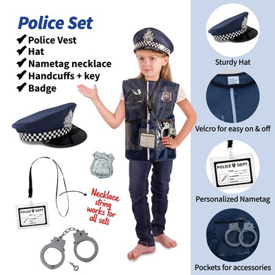 Bintiva Dress Up/Drama Play Hero Trunk Set, Fireman/Police/Doctor, 13 Pieces/Set (BNVBT022)