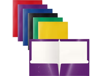 Better Office Glossy 2-Pocket Folder, Assorted Colors, 25/Pack (80195-25PK)