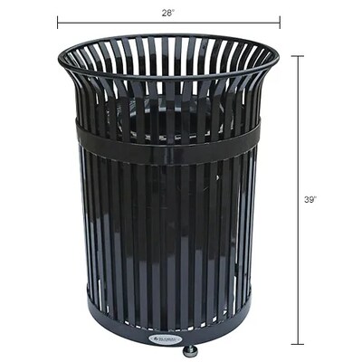 Global Industrial Outdoor Heavy-Duty Slatted Steel Trash Can, 36 Gallon, Black (641629BK)
