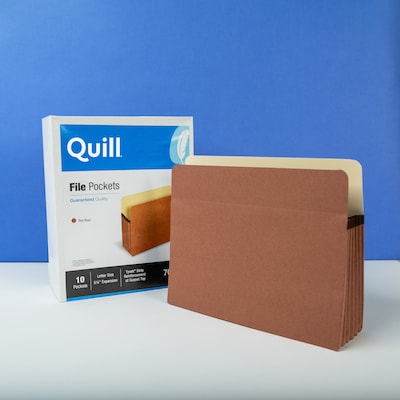 Quill Brand® Reinforced File Pocket, 5 1/4" Expansion, Letter Size, Brown, 10/Box (7Q1534)