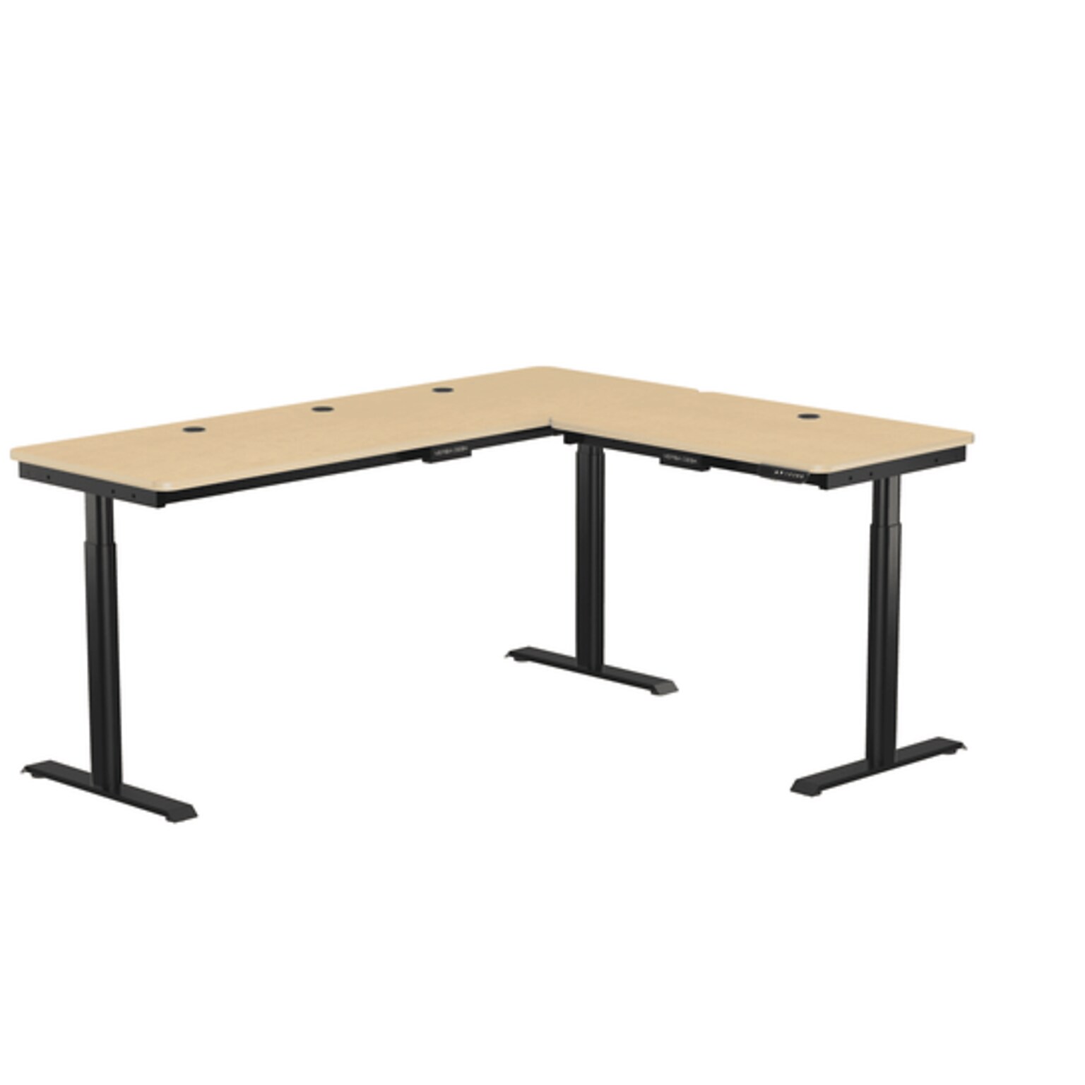 VersaDesk PowerLift 60W Electric L-Shaped Adjustable Standing Desk, Maple/Black (PLLSD7260-BM-APP)