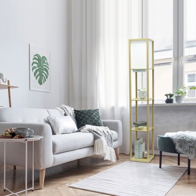 Simple Designs Etagere Organizer 62.5" Floor Lamp with Rectangular Shade, Tan (LF1037-TAN-CCLB)