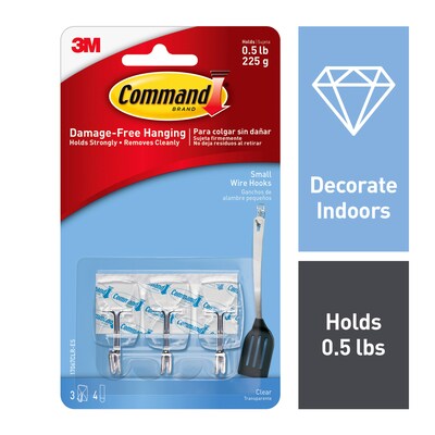 Command Small Wire Hooks, Clear, 3 Hooks (17067CLR-ES)