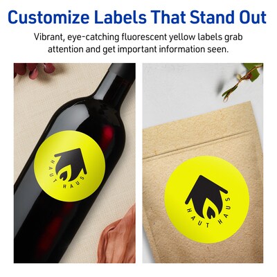 Avery Laser/Inkjet Round Multipurpose Labels, 3.5" Dia., Neon Yellow, 320/Box (94514)