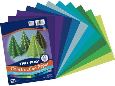 Tru-Ray 9" x 12" Construction Paper, Cool Assorted, 150 Sheets/Pack (P6687)