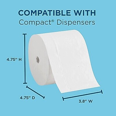 Compact Recycled Coreless Toilet Paper, 2-Ply, White, 1000 Sheets/Roll, 36 Rolls/Carton (19375)
