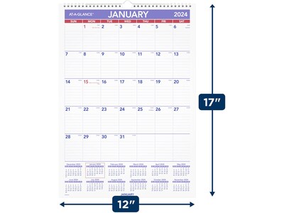 2024 AT-A-GLANCE 12" x 17" Monthly Wet-Erase Wall Calendar (PMLM02-28-24)