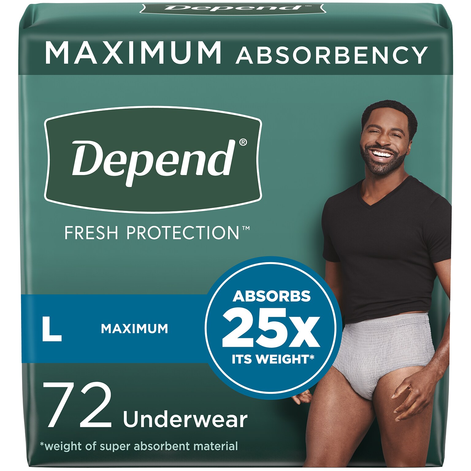Depend Fresh Protection Adult Incontinence Underwear for Men, Disposable, Large, Grey, 72 Count (54203)