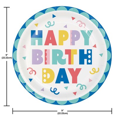 Creative Converting Party Patterns Happy Birthday Plates, Multicolored, 32/Pack (DTC365080DPLT)