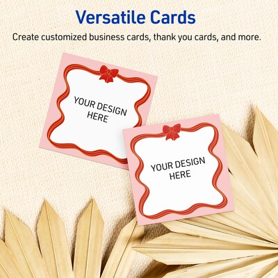 Avery Gold-Pink Bow Matte Blank Card, White, 120/Pack (S00-FFH)