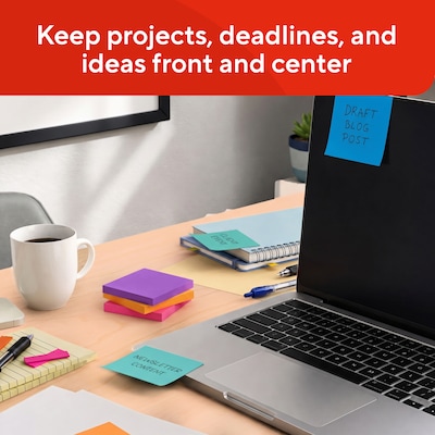 Staples Sticky Notes, 3" x 3", Sorbet Colors, 1200 Sheets - Pastel Self-Stick Notes for Planning, Lists & Office Use