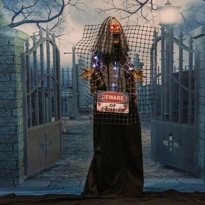 Haunted Hill Farm Life-Size Animatronic Zombie with Electric Fence (HHMAN-5FLSA)