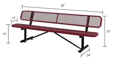 Global Industrial 8' Outdoor Steel Bench w/ Backrest, Expanded Metal, Red (277155RD)