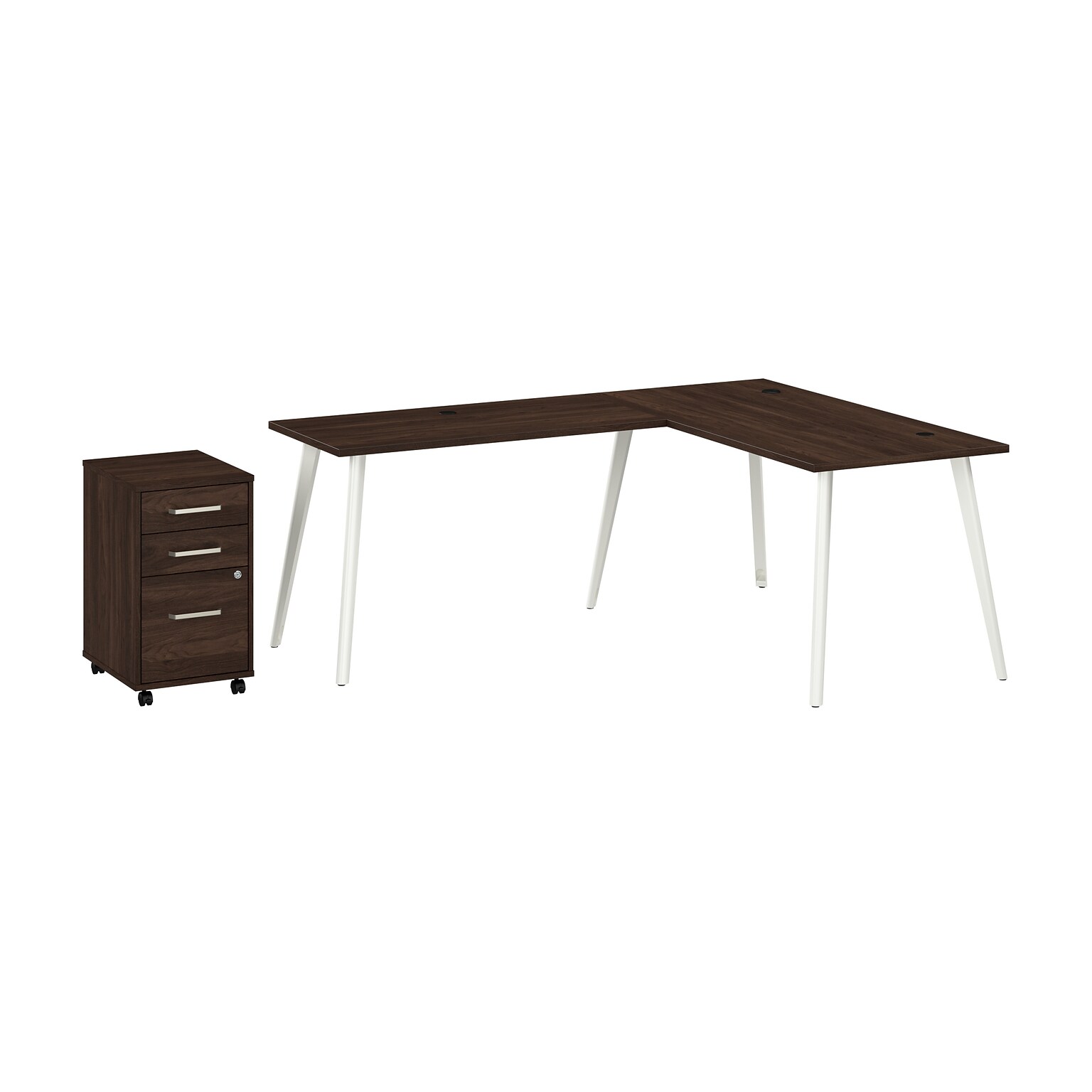 Bush Business Furniture Vista 60W L Shaped Desk with Mobile File Cabinet, Black Walnut (VST008BWSU)