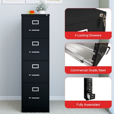 Quill Brand® 4-Drawer Vertical File Cabinet, Locking, Letter, Black, 25"D (25164D)