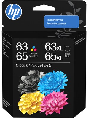 HP 63 / 65 XL Black High Yield and Tri-Color Standard Yield Ink Cartridge, 2/Pack (B87FDAN)