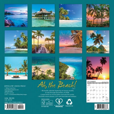 2027 Willow Creek Ah The Beach! 7 x 7 Monthly Wall Calendar, Assorted Colors (63866)