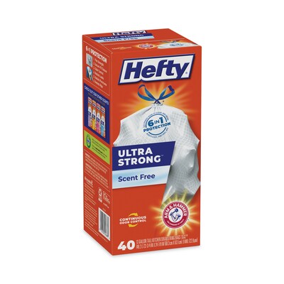 Hefty® Ultra Strong Tall Kitchen and Trash Bags, 13 gal, 0.9 mil, 23.75" x 24.88", White, 40/Box