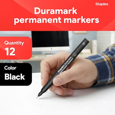 Staples Duramark Permanent Marker, Ultra Fine Tip, Black, Dozen (ST62927)