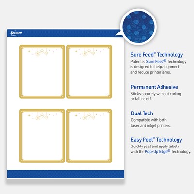 Avery Rectangle Multipurpose Labels, 4" x 3-1/3", White, 40/Pack (19479370530)