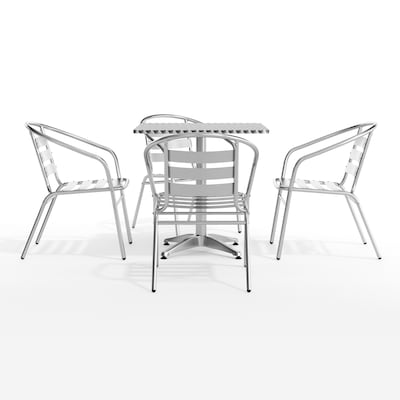 Flash Furniture Lila Indoor-Outdoor Table Set with 4 Slat Back Chairs, 27.5", Aluminum (TLH28SQ017BCHR4)