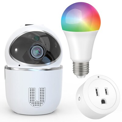 3 Piece Smart Home Starter Kit - Wi-Fi Camera, Plug & Bulb