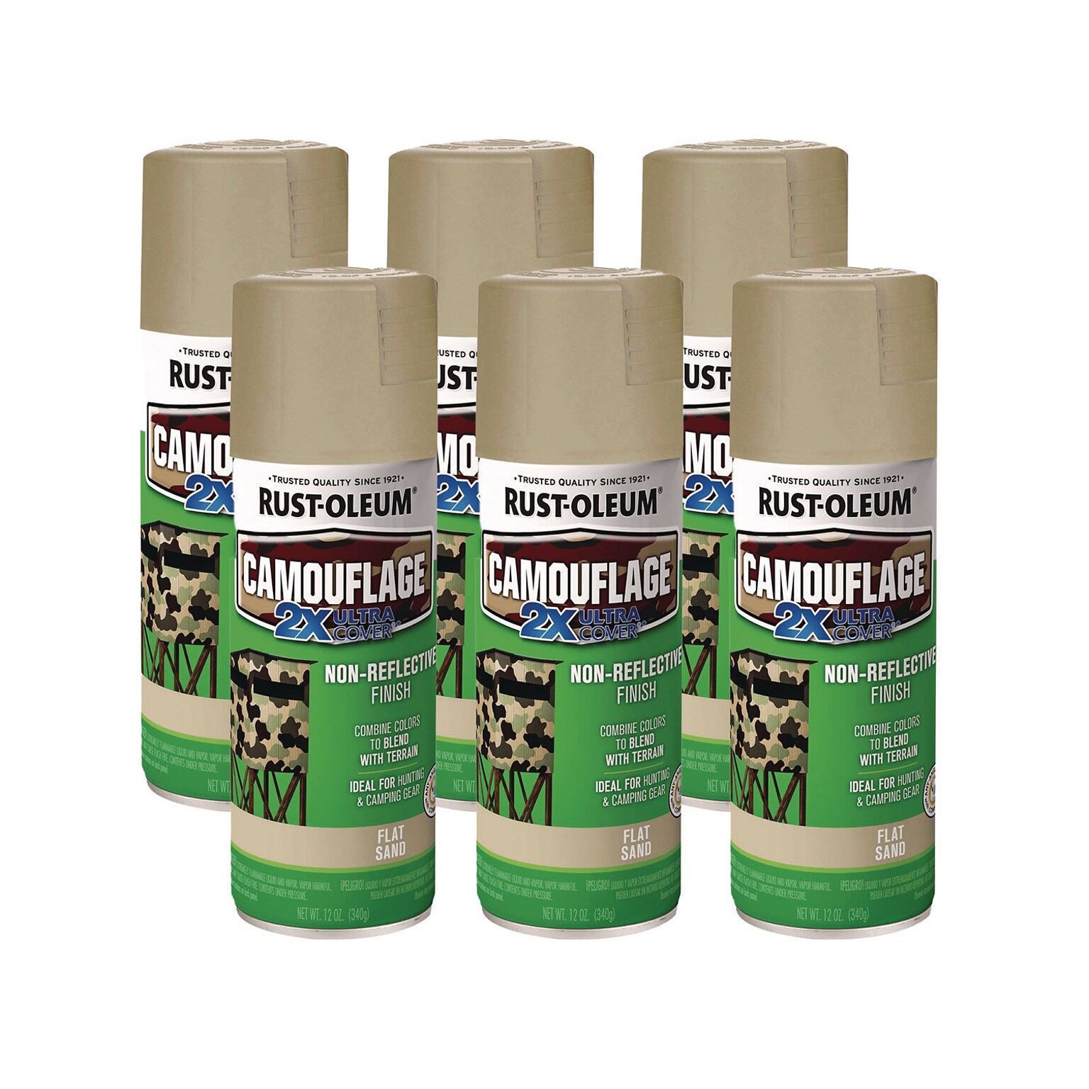 Rust-Oleum Camouflage Spray Paint, 12 oz. Aerosol Can, Flat Sand, 6/Carton (RST339004CT)