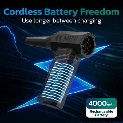 Purely D40 Portable Wireless Air Duster - 105,000 RPM High-Speed Handheld Dust Blower with 5 Nozzles, Black (PKBAD40)