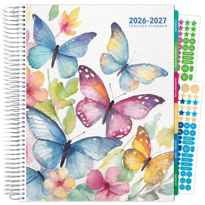 2026-2027 Excello Brands Watercolor Butterflies 8.5 x 11 Academic Weekly & Monthly Teacher Planner, Paperboard Cover
