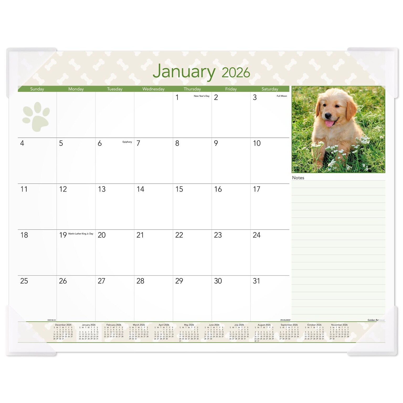 2026 AT-A-GLANCE Puppies 21.75 x 17 Monthly Desk Pad Calendar (DMD166-32-26)
