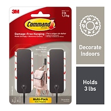 Command™ Medium Designer Hooks, Matte Black, 2 Hooks/Pack (17034MB-2ES)