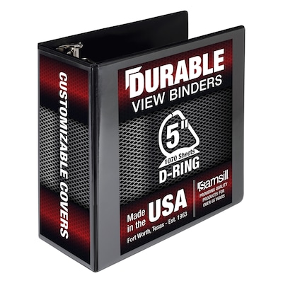 Samsill Durable 5 View Binder, D-Ring, Made in USA, Black (16400)