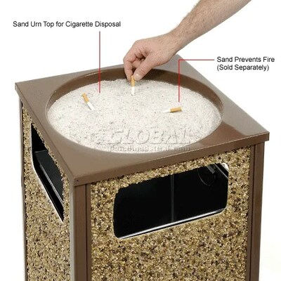 Global Industrial Stone Panel Trash Sand Urn, 24 Gallon Capacity, 17-1/2"W x 17-1/2"D x 32"H, Brown (238243BN)