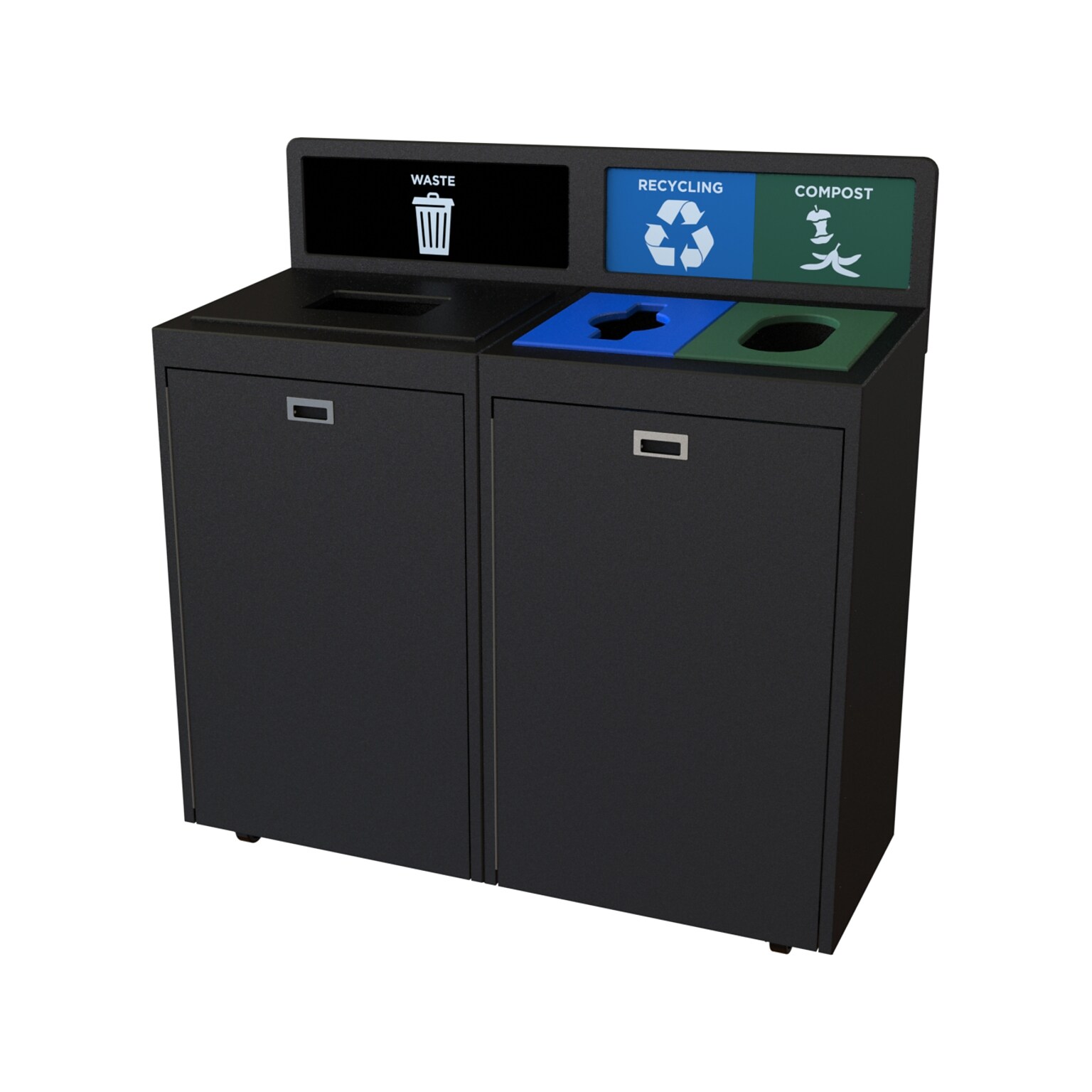 CleanRiver TIM Plastic Three-Stream Recycling Station, 72 Gallon, Black (TIM72-3-WRC-BK)