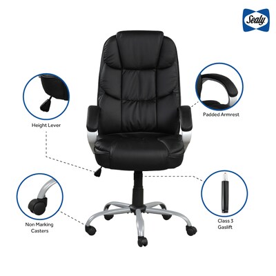 Sealy Posturepedic Spencer Ergonomic Faux Leather Swivel Executive Chair, Black (63075)