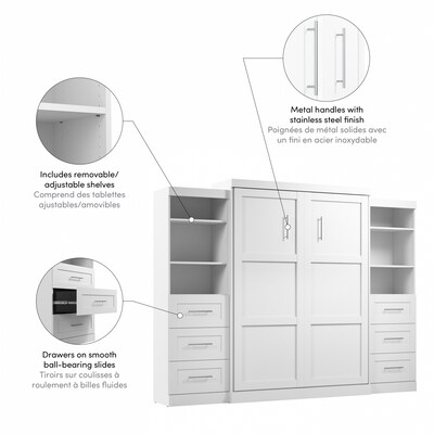 Bestar Pur Queen Murphy Bed and 2 Storage Units with Drawers (115W), White (26884-17)