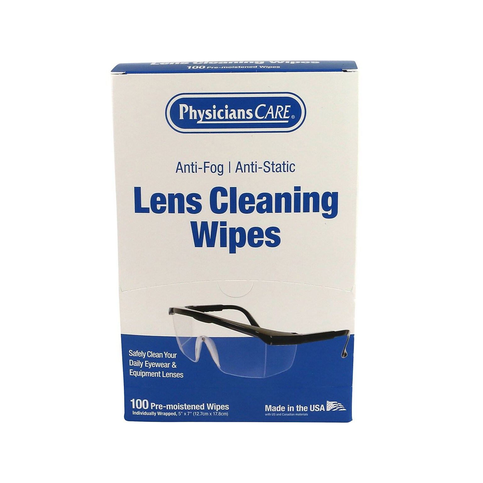 PhysiciansCare Lens Cleaning Wipes, 5 x 7, 100/Box (91295)
