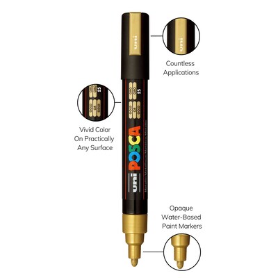 POSCA PC-5M Water Based Paint Marker, Medium Bullet Tip, Gold, 3/Pack (UBCPC5MGOLD-3)
